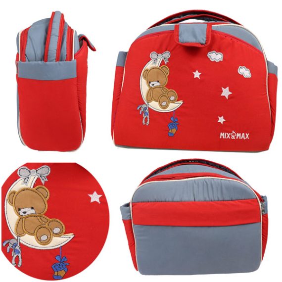 Mix & Max Classic Diaper Shoulder bag with embroidery ( Moon Red #250 )
