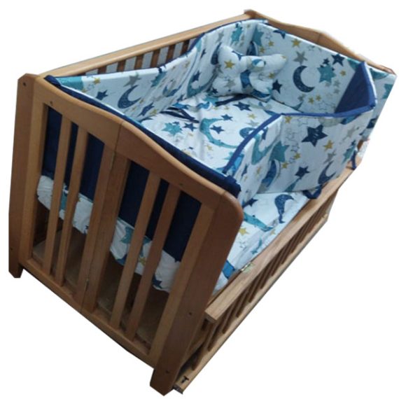 Beech wood bed, 120*70 cm, with 3 level mattress + full bedding set