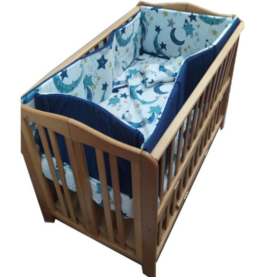 Beech wood bed, 120*70 cm, with 3 level mattress + full bedding set
