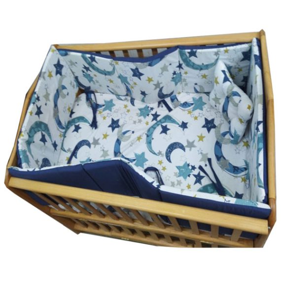 Beech wood bed, 120*70 cm, with 3 level mattress + full bedding set