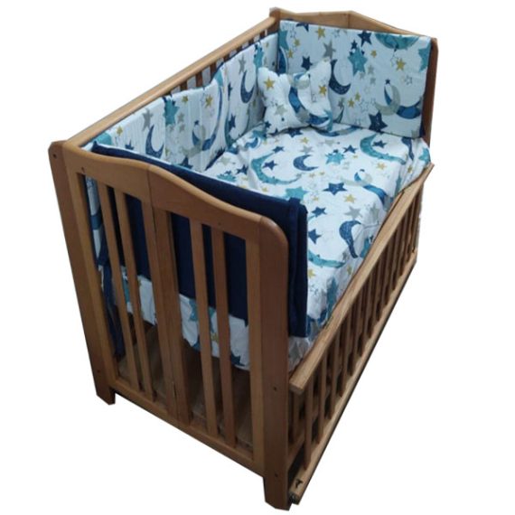 Beech wood bed, 120*70 cm, with 3 level mattress + full bedding set