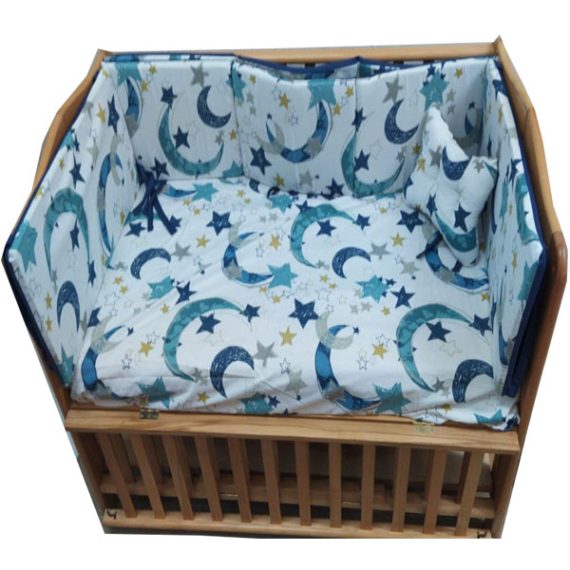 Beech wood bed, 120*70 cm, with 3 level mattress + full bedding set