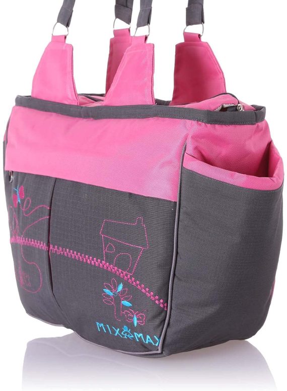 Mix & Max Leather Diaper Shoulder bag with embroidery ( Home Fushia #216 )