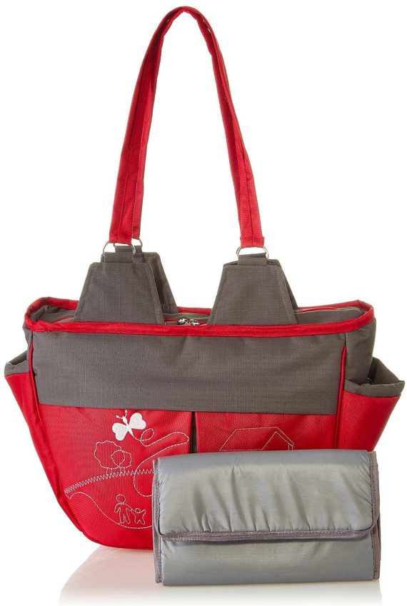 Mix & Max Leather Diaper Shoulder bag with embroidery ( Home Red #217 )