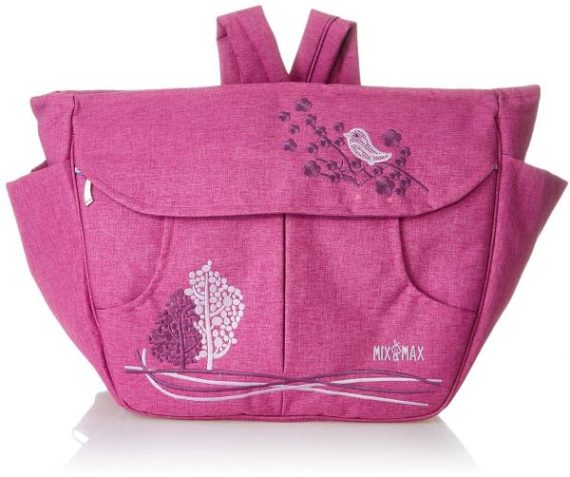 Mix & Max Leather Diaper Backpack bag with embroidery ( Bird Fushia #219f )