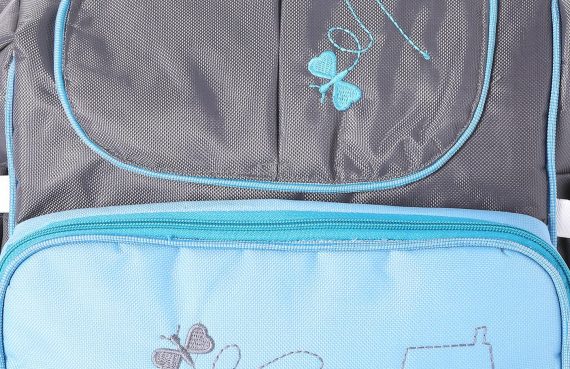 Mix & Max Leather Diaper Backpack bag with embroidery ( Home Baby Blue #247 )