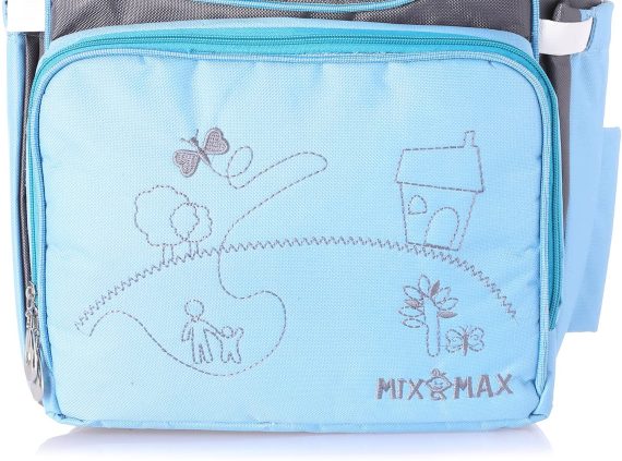Mix & Max Leather Diaper Backpack bag with embroidery ( Home Baby Blue #247 )