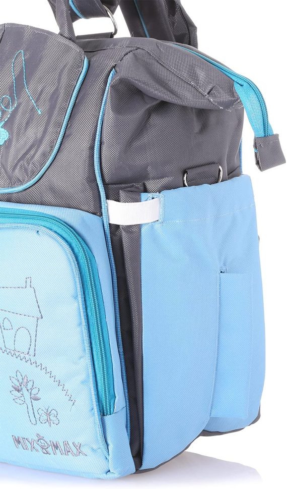 Mix & Max Leather Diaper Backpack bag with embroidery ( Home Baby Blue #247 )