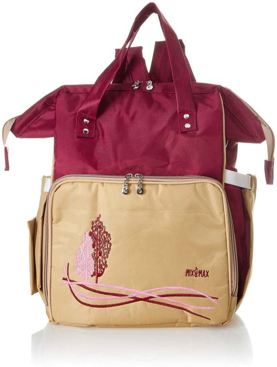 Mix & Max Leather Diaper Backpack bag with embroidery ( Tree Beige #254 )