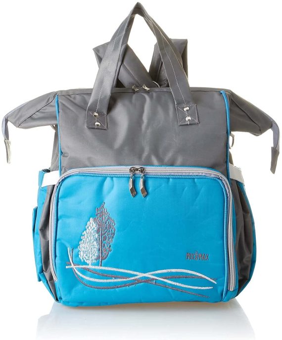 Mix & Max Leather Diaper Backpack bag with embroidery ( Tree Baby Blue #255 )