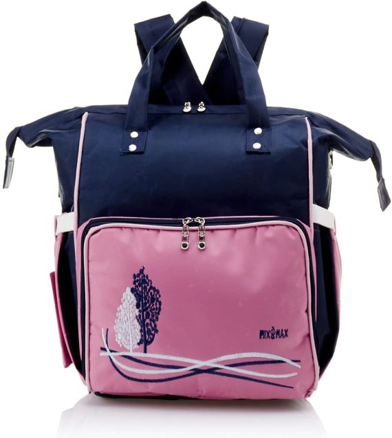 Mix & Max Leather Diaper Backpack bag with embroidery ( Tree Fushia #256 )