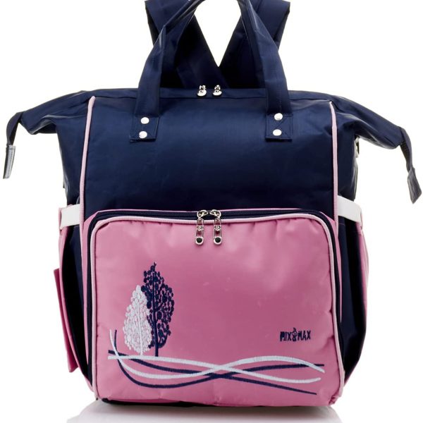 Mix & Max Leather Diaper Backpack bag with embroidery ( Tree Fushia #256 )