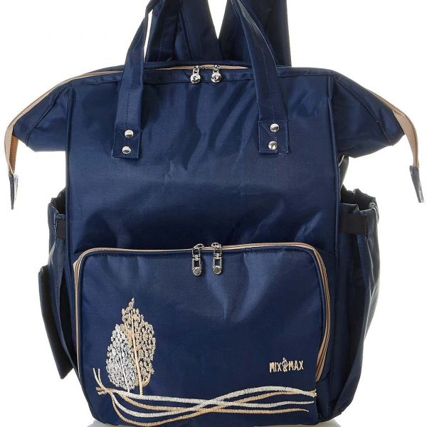 Mix & Max Leather Diaper Backpack bag with embroidery ( Tree Blue #257)