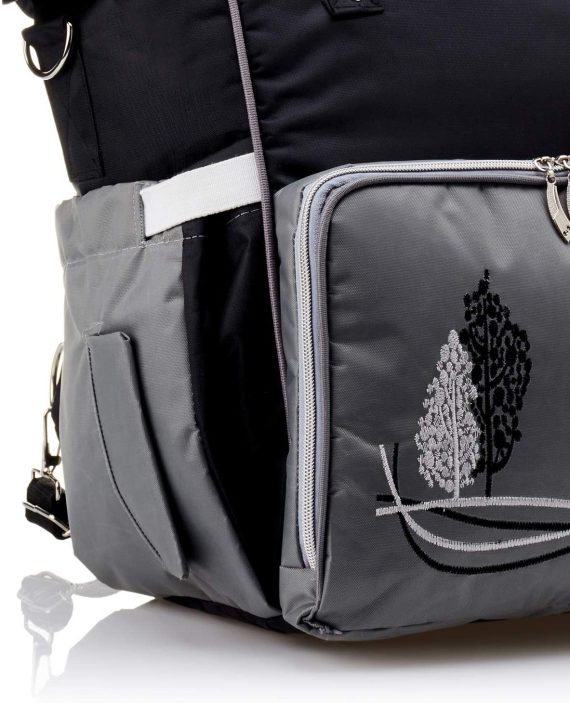 Mix & Max Leather Diaper Backpack bag with embroidery ( Tree Grey #258 )