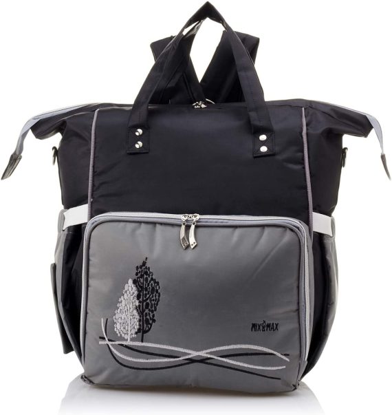 Mix & Max Leather Diaper Backpack bag with embroidery ( Tree Grey #258 )