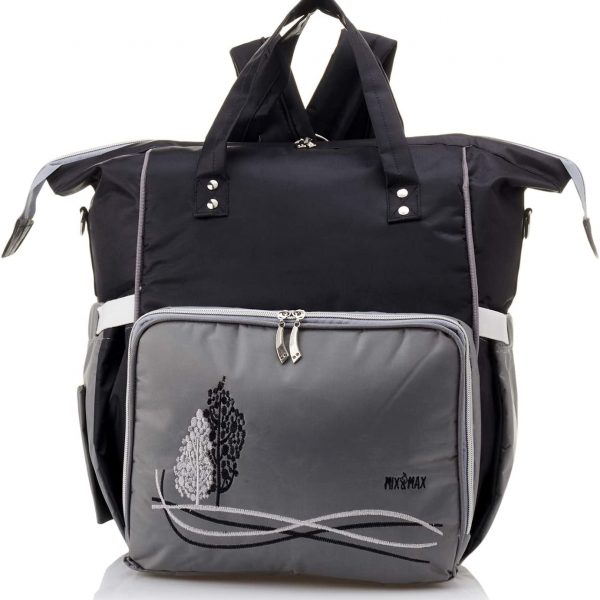 Mix & Max Leather Diaper Backpack bag with embroidery ( Tree Grey #258 )