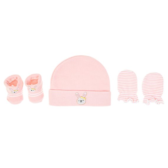 Mix & Max Baby Gift Set One size (Head Icecap+Sock+Hand Cover) Cotton 100% - Pinky Bear