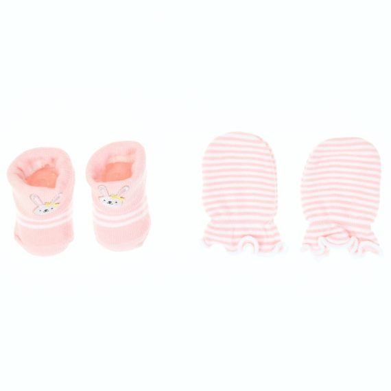 Mix & Max Baby Gift Set One size (Head Icecap+Sock+Hand Cover) Cotton 100% - Pinky Bear