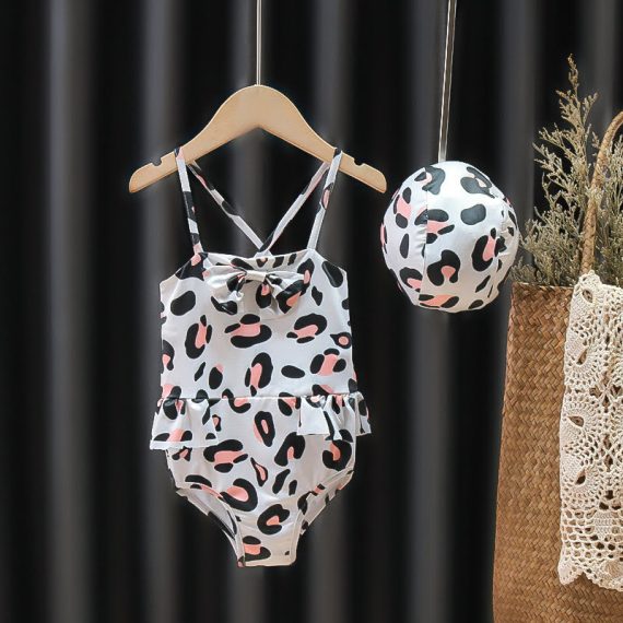 Mix & Max Girls Swimsuit and Swimming Cap Printed Circles Set of 2 pieces Two Piece Swimsuit (4 sizes From 6M to 4Y)  # 32