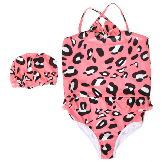 Mix & Max Girls Swimsuit and Swimming Cap Printed Circles Set of 2 pieces Two Piece Swimsuit (4 sizes From 6M to 4Y)  # 32