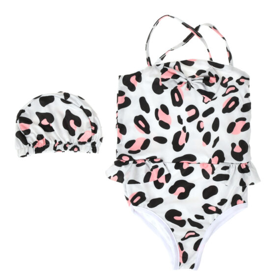 Mix & Max Girls Swimsuit and Swimming Cap Printed Circles Set of 2 pieces Two Piece Swimsuit (4 sizes From 6M to 4Y)  # 32